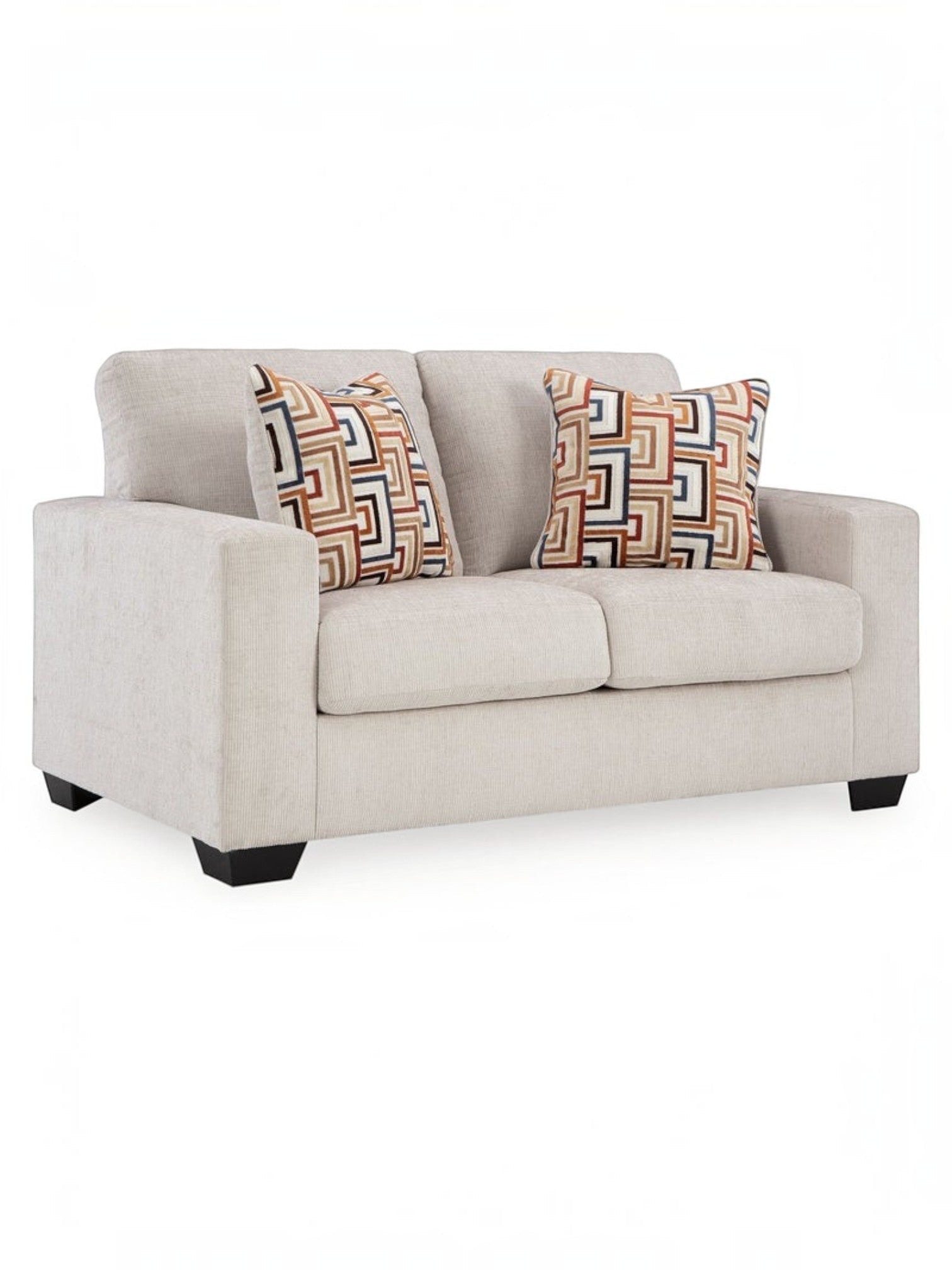 Causeuse TOCO Meubles Toscana beige avec coussins décoratifs à motifs géométriques colorés