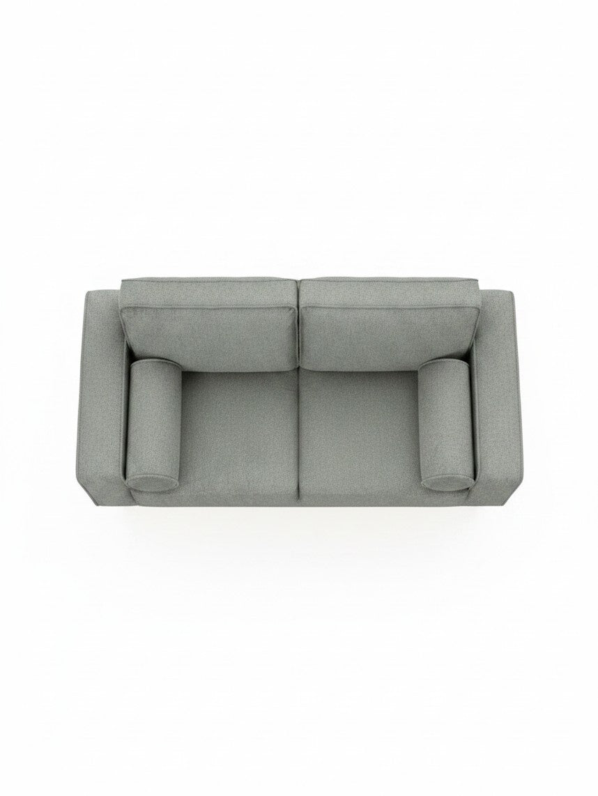 Vue de dessus de la causeuse Zela gris anthracite de TOCO Meubles avec coussins cylindriques