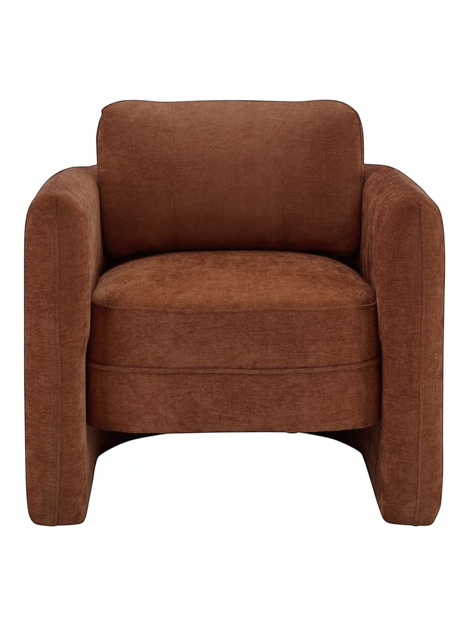 TOCO Meubles Chaise d'appoint Altea marron en tissu, style tonneau avec dossier incurvé et assise enveloppante.
