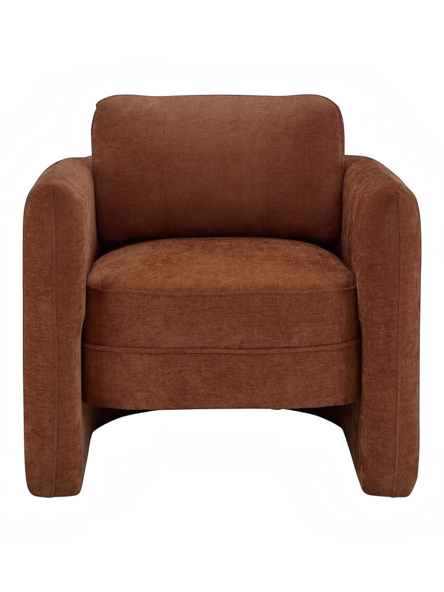 TOCO Meubles Chaise d'appoint Altea marron en tissu, style tonneau avec dossier incurvé et assise enveloppante.