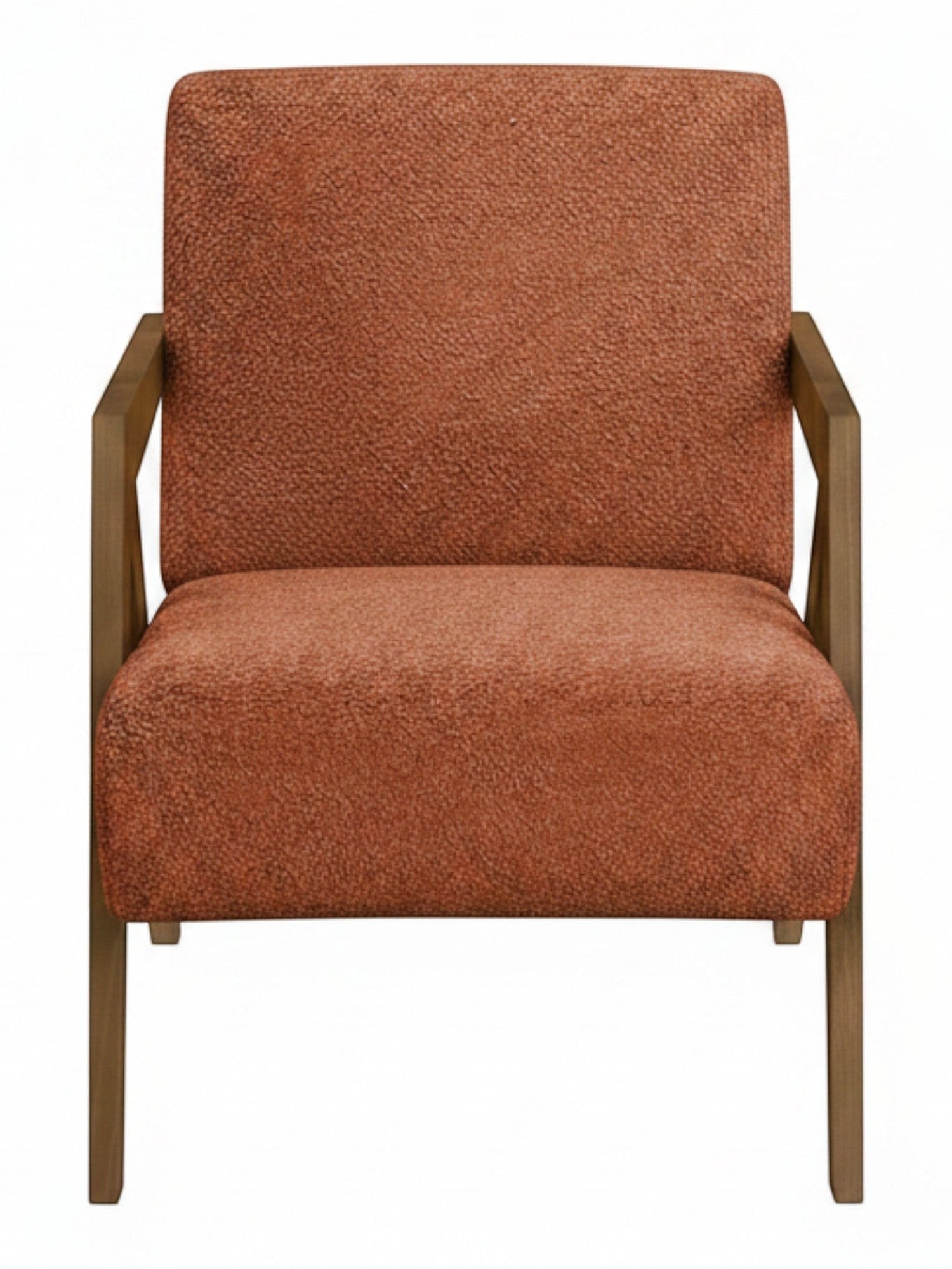 Fauteuil d'appoint TOCO Meubles Caleb en tissu texturé rouille avec structure et accoudoirs en bois massif