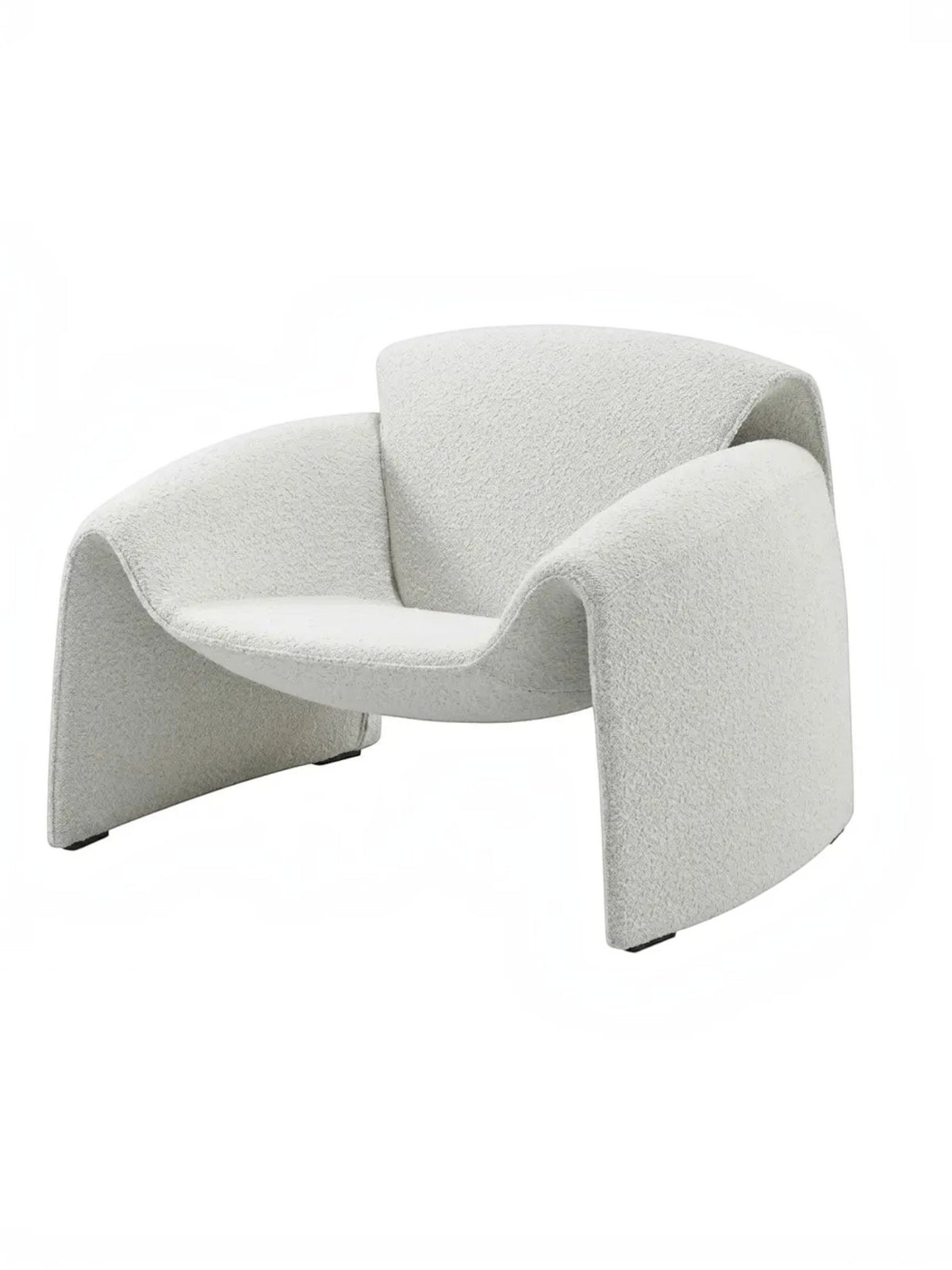 Chaise d'appoint Onda TOCO Meubles en tissu bouclette blanc avec structure en contreplaqué incurvée