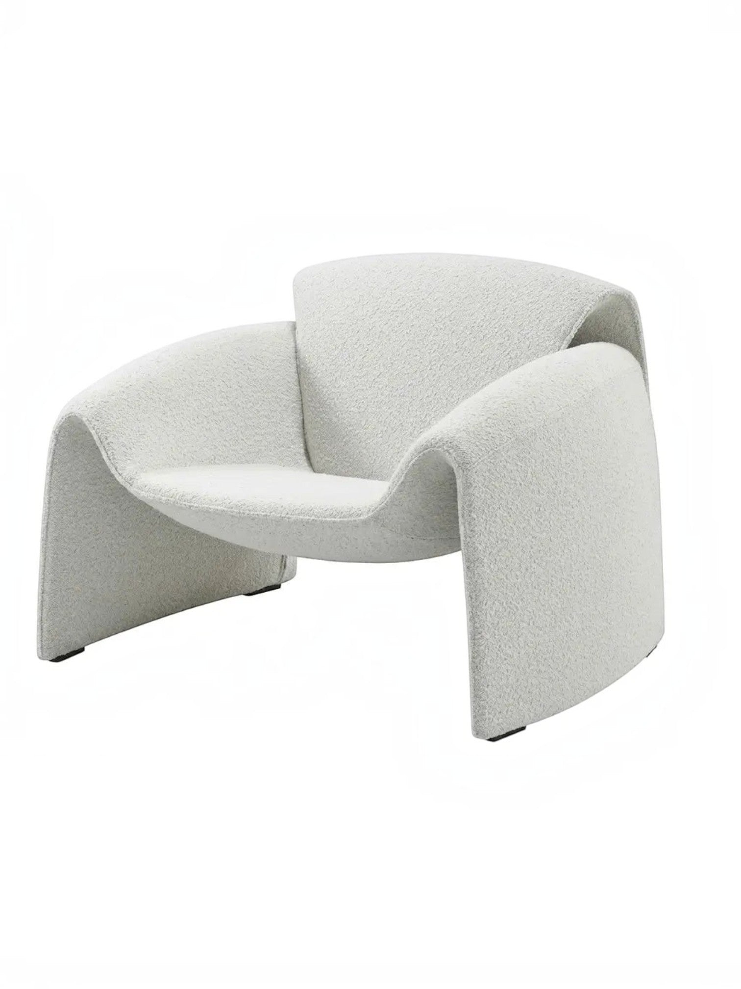 Chaise d'appoint Onda TOCO Meubles en tissu bouclette blanc avec structure en contreplaqué incurvée