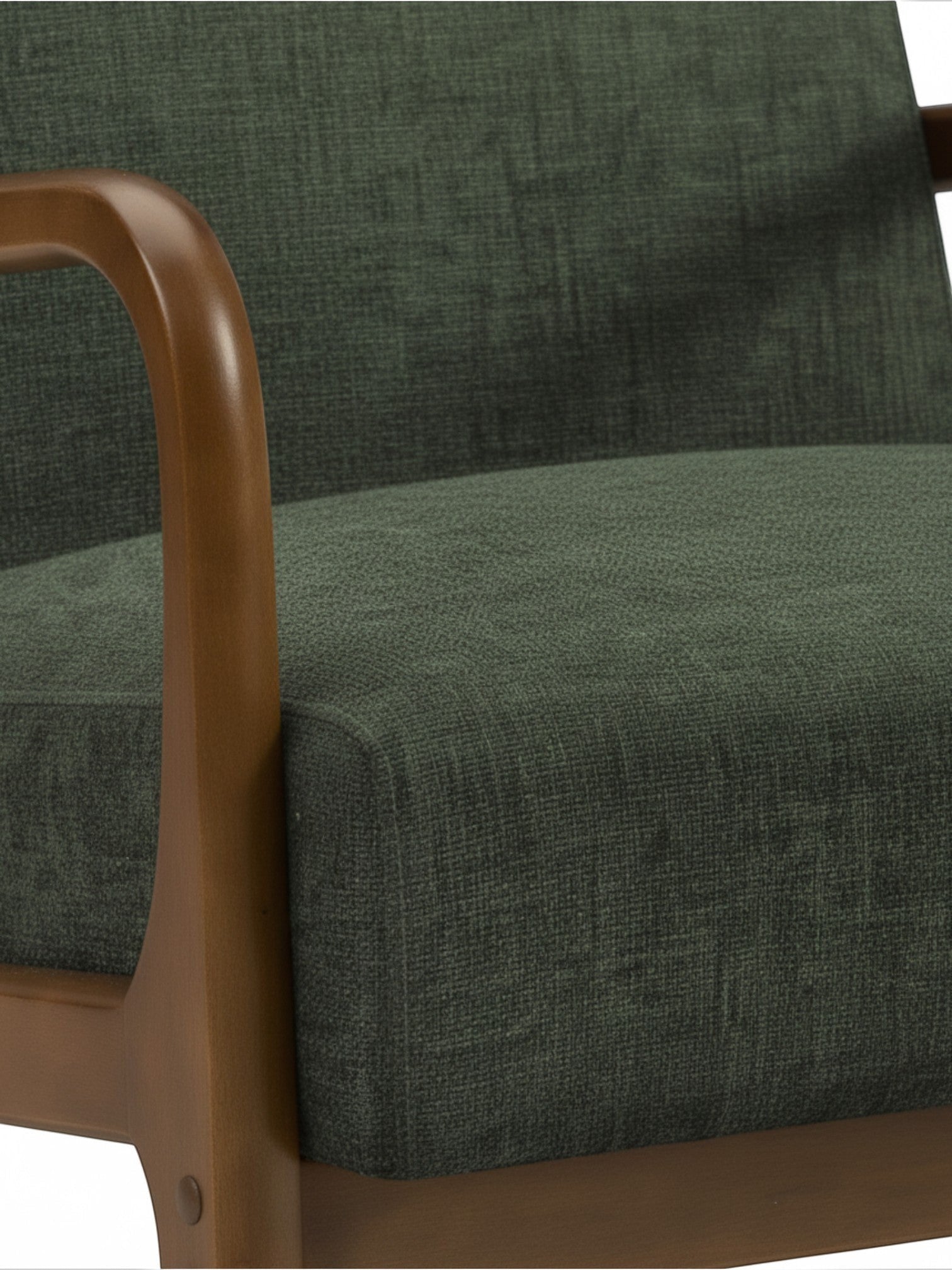 Chaise d'appoint Ulysse TOCO Meubles en tissu vert texturé avec accoudoirs en bois courbé au design contemporain