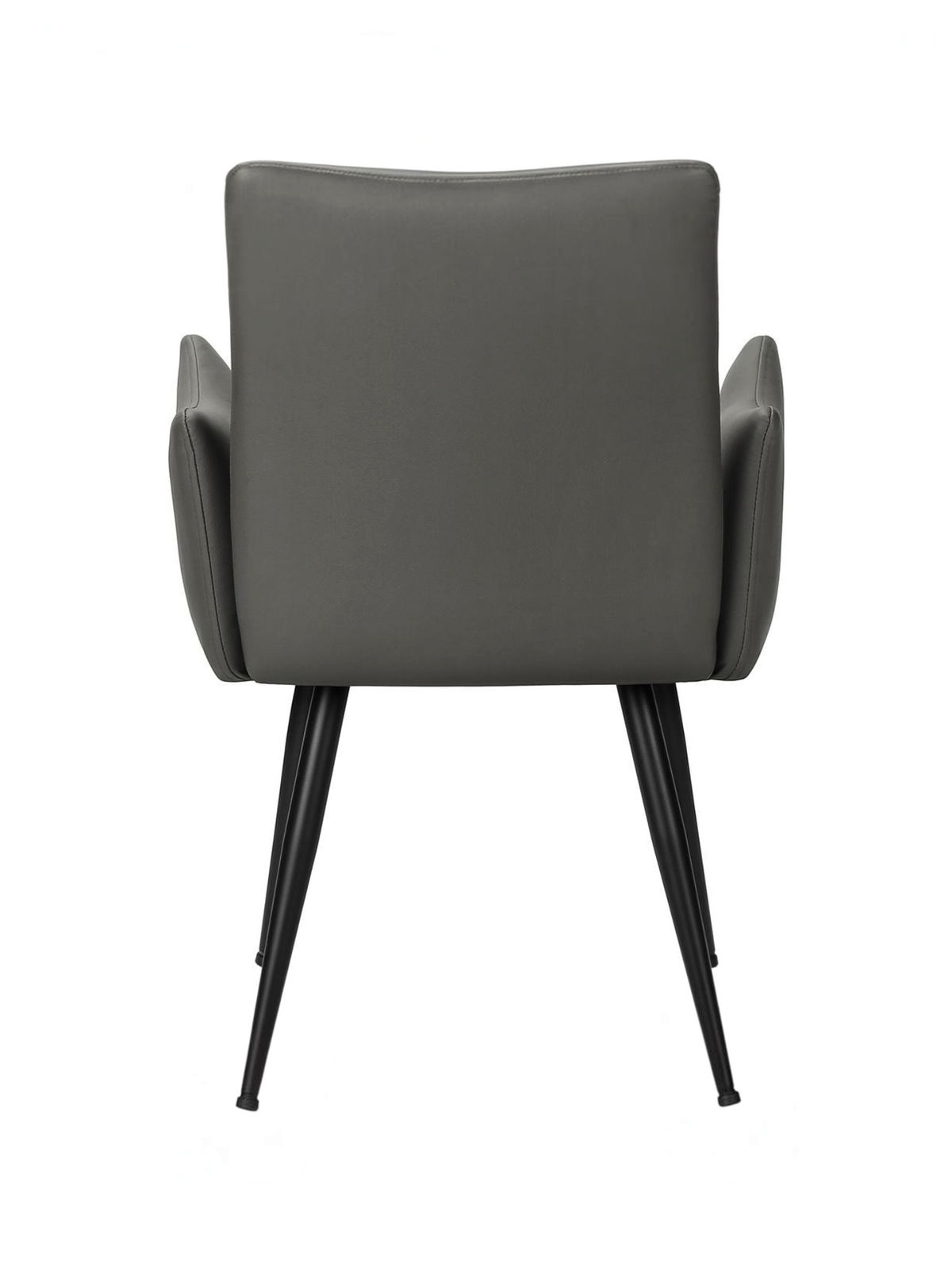 Vue arrière de la chaise Bali TOCO Meubles en similicuir gris avec pieds en métal noir pour salle à manger