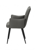 Chaise Bali TOCO Meubles grise en similicuir avec accoudoirs et pieds en métal noir, vue de profil