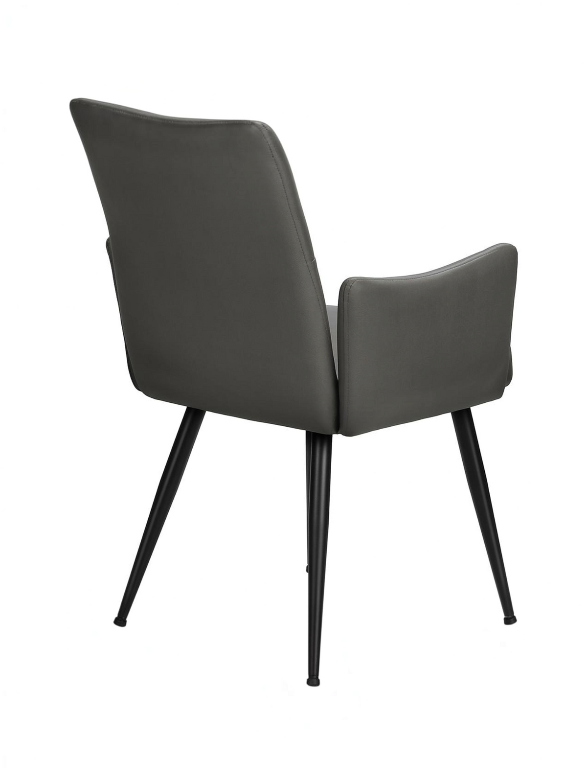 Chaise Bali TOCO Meubles grise en similicuir avec accoudoirs et pieds en métal noir vue de dos