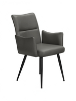 Chaise Bali TOCO Meubles grise en similicuir avec accoudoirs et pieds en métal noir pour salle à manger moderne