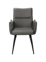 Chaise Bali TOCO Meubles grise en similicuir avec accoudoirs et pieds en métal noir, vue de face