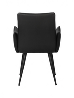 Chaise Bali TOCO Meubles noire en similicuir avec accoudoirs et pieds en métal noir, vue de dos sur fond blanc