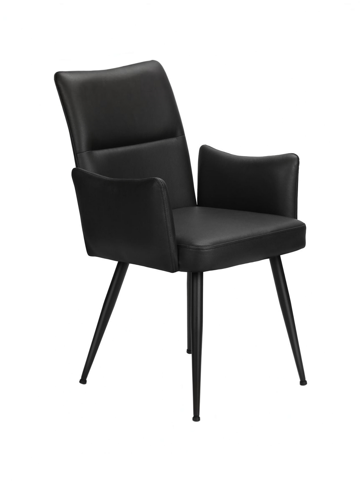 Chaise Bali TOCO Meubles noire en similicuir avec accoudoirs et pieds en métal noir pour salle à manger moderne