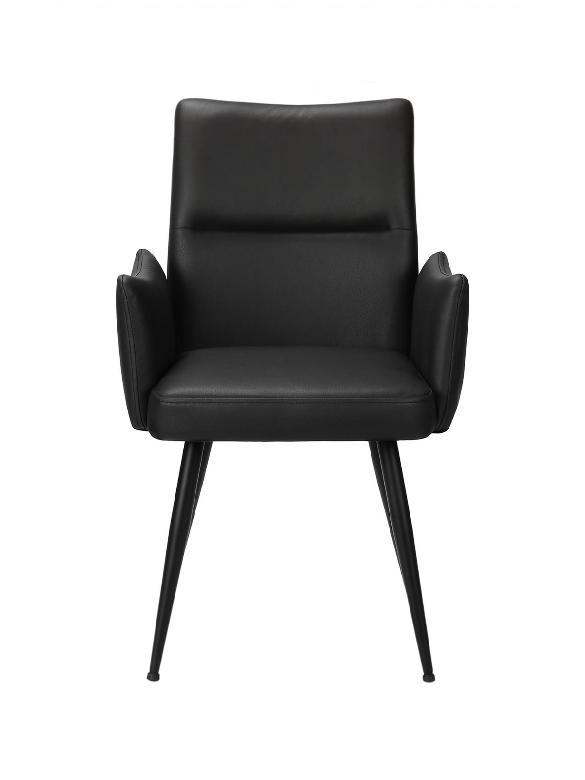 Chaise Bali TOCO Meubles noire en similicuir avec accoudoirs et pieds en métal noir vue de face