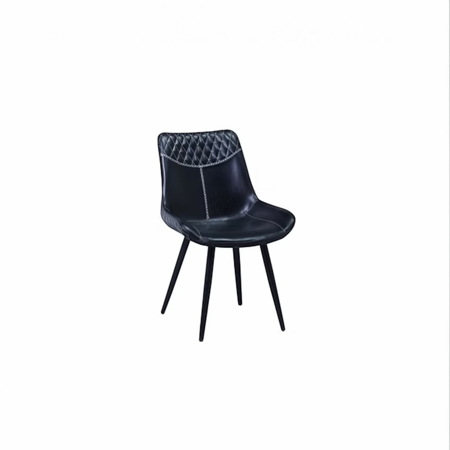 Chaise de salle à manger Belair TOCO Meubles en similicuir noir avec capitonnage diamant et surpiqûres décoratives.