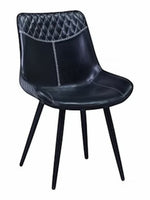 Chaise de salle à manger Belair TOCO Meubles en similicuir noir avec capitonnage diamant et surpiqûres décoratives.