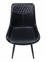 Chaise de salle à manger TOCO Meubles Belair en similicuir noir avec capitonnage diamant et surpiqûres blanches