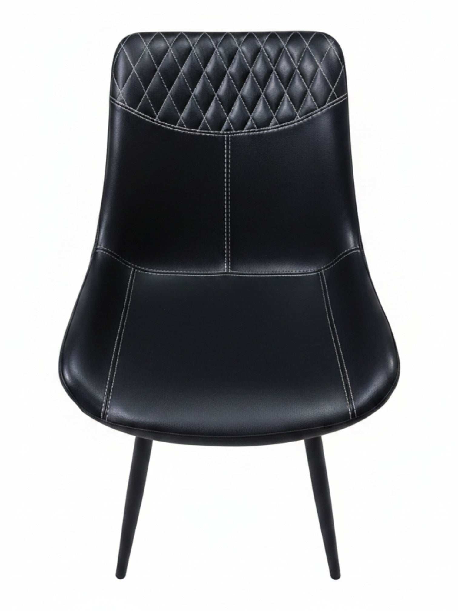 Chaise de salle à manger TOCO Meubles Belair en similicuir noir avec capitonnage diamant et surpiqûres blanches