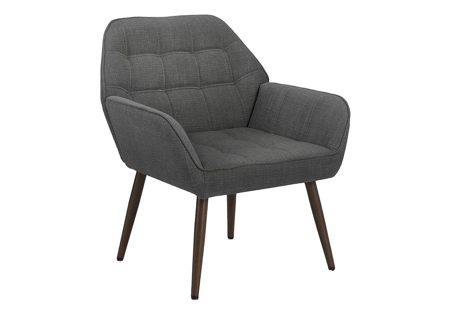 TOCO Meubles Chaise d'appoint Belinda grise rembourrée avec pieds en bois foncé et capitonnage