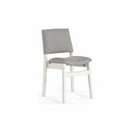 Chaise TOCO Meubles Transformer en bouleau canadien blanc avec assise et dossier gris chiné, design moderne et ergonomique.