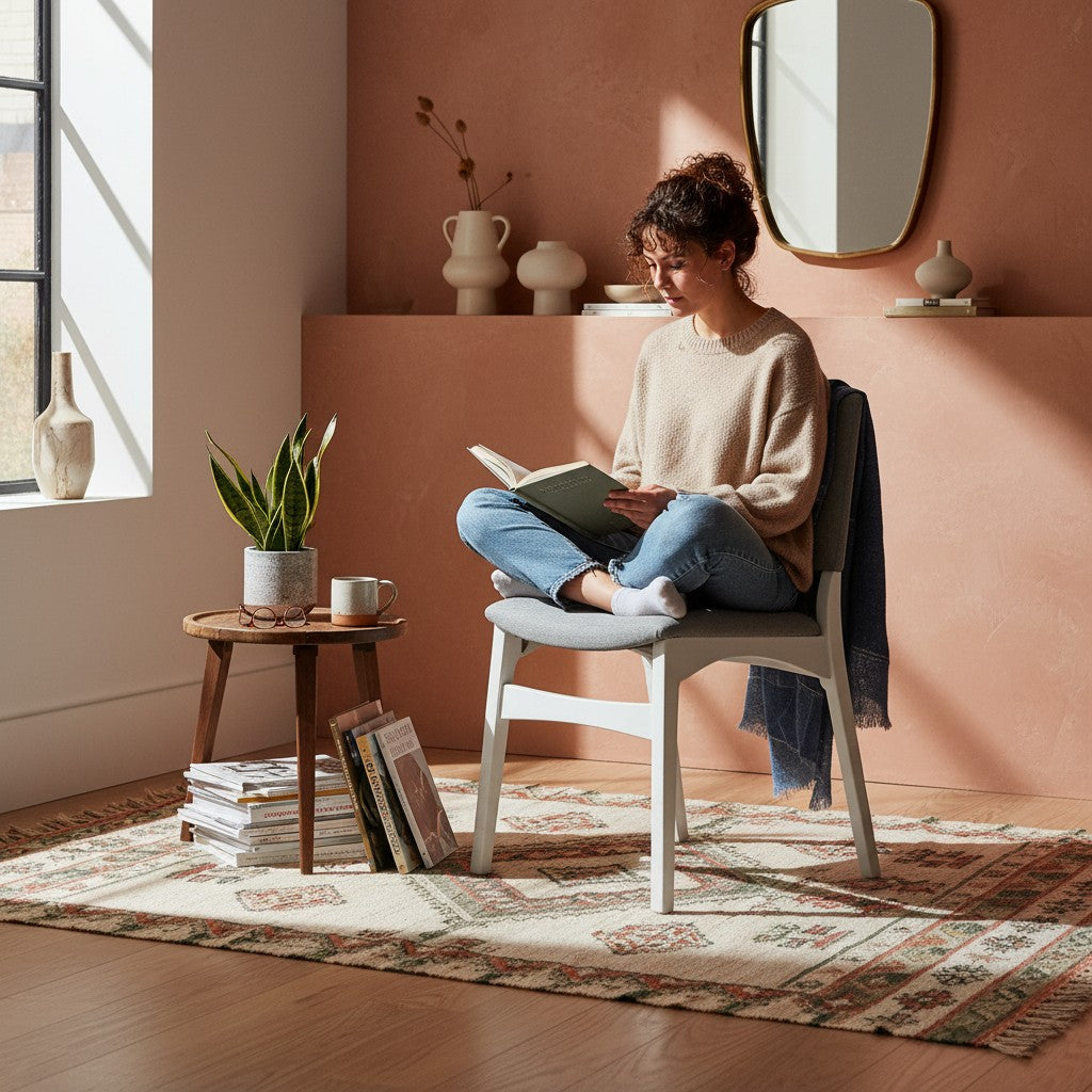 Chaise Transformer Table TOCO Meubles en bouleau canadien avec assise et dossier gris rembourrés, structure blanche.