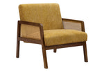 TOCO Meubles Chaise d'appoint Brice jaune moutarde avec accoudoirs en rotin et structure en bois sombre