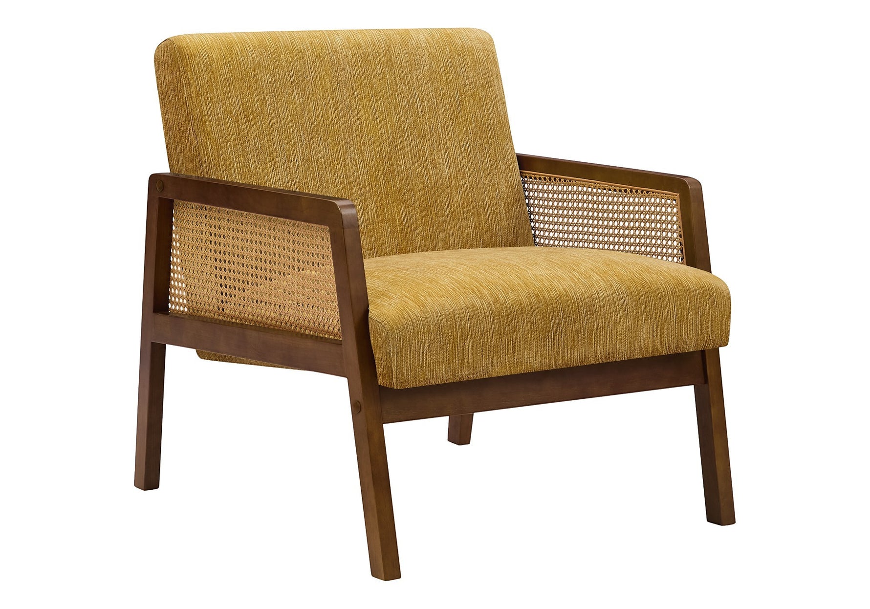 TOCO Meubles Chaise d'appoint Brice jaune moutarde avec accoudoirs en bois et cannage