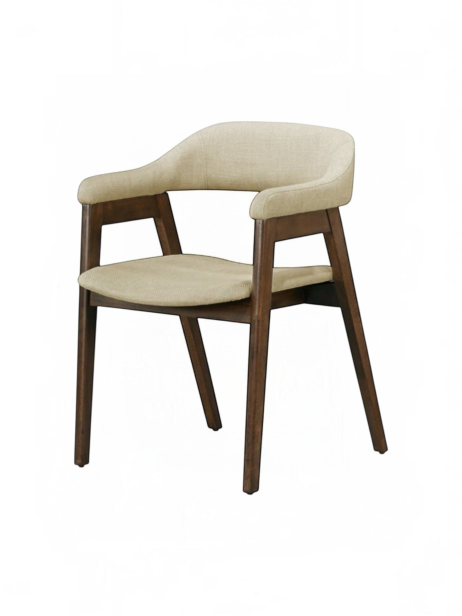Chaise de repas TOCO Meubles Capri en bois massif noyer foncé avec assise et dossier rembourrés en tissu sable