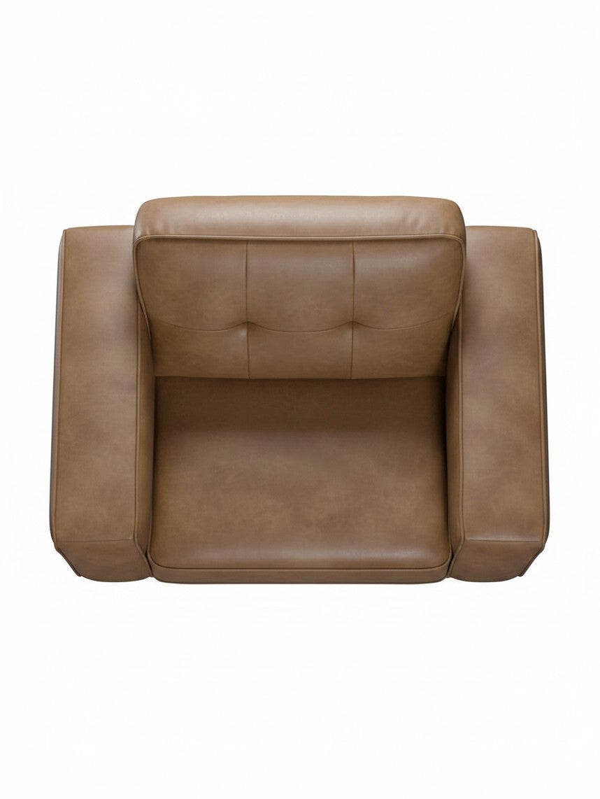 Chaise Célestin TOCO Meubles en cuir marron avec dossier capitonné vue de dessus