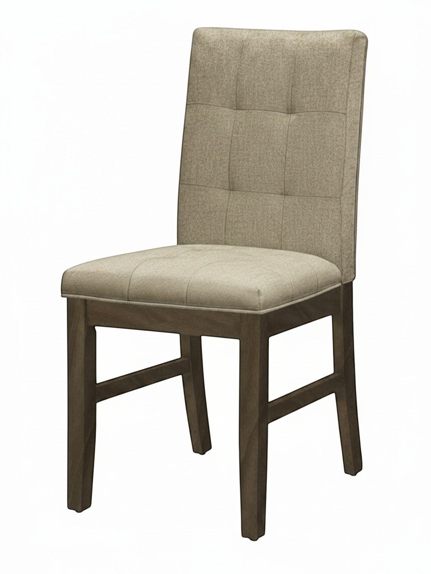 Chaise de cuisine TOCO Meubles Véronika en tissu brun capitonné avec structure en bois massif gris