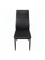 Chaise de cuisine TOCO Meubles noire en similicuir avec dossier haut à bandes horizontales et pieds en métal