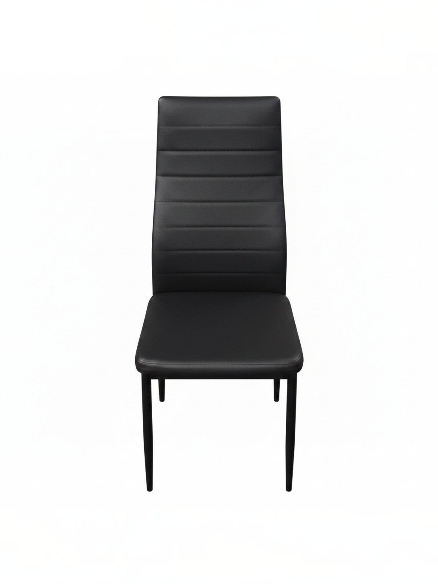 Chaise de cuisine TOCO Meubles noire en similicuir avec dossier haut à bandes horizontales et pieds en métal