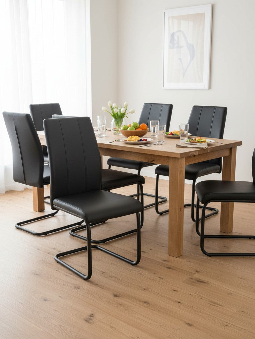 Lot de deux chaises de cuisine TOCO Meubles Sina en similicuir noir avec base en métal robuste en forme de U