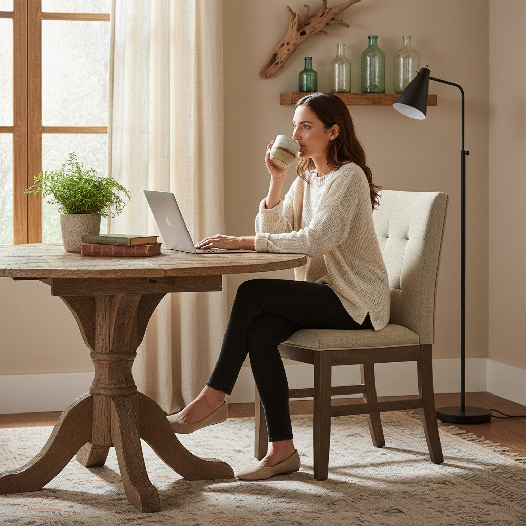 TOCO Meubles Chaise de cuisine Véronika en tissu brun capitonné avec pieds en bois gris