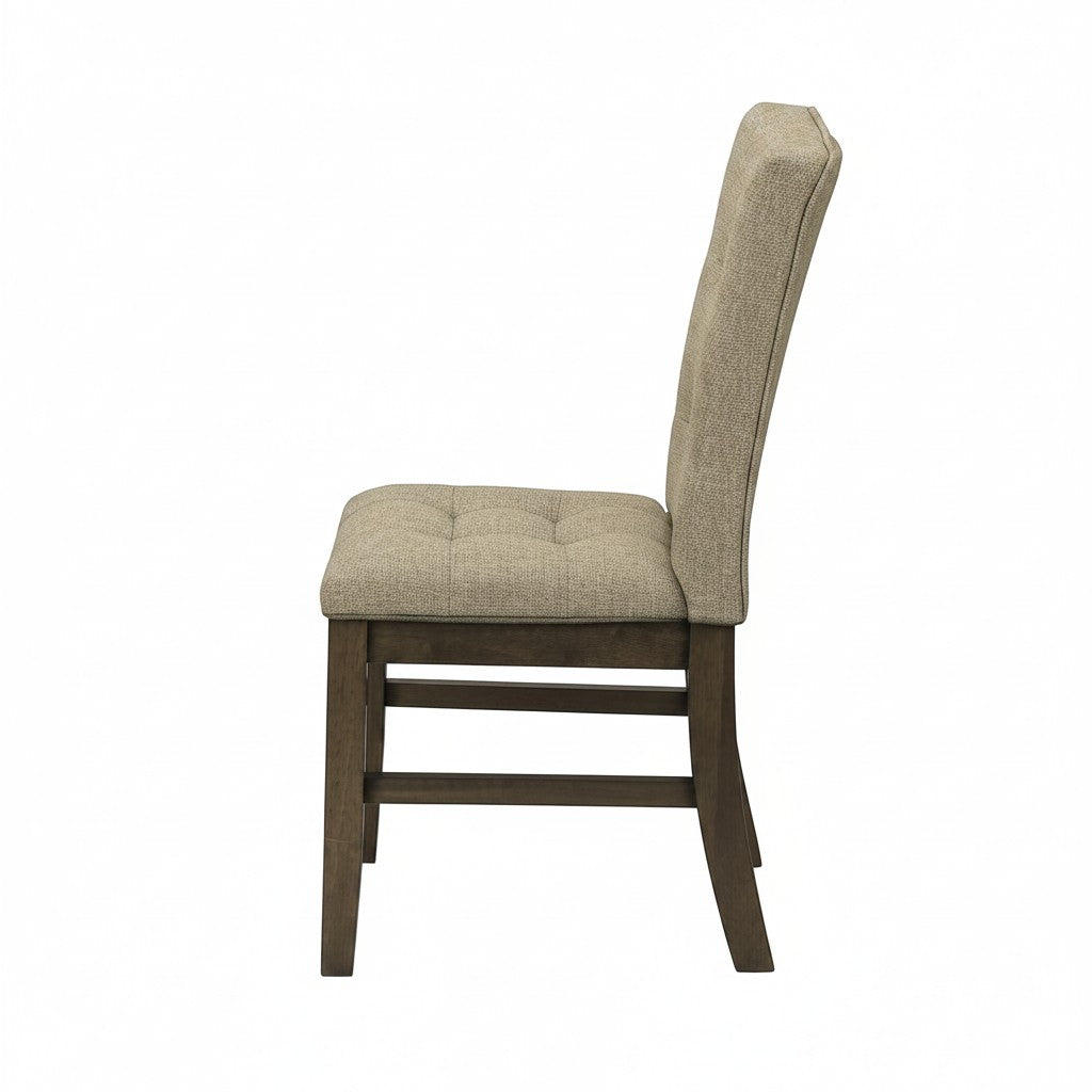 TOCO Meubles Chaise de cuisine Véronika, tissu brun capitonné, structure bois gris, dossier haut rembourré