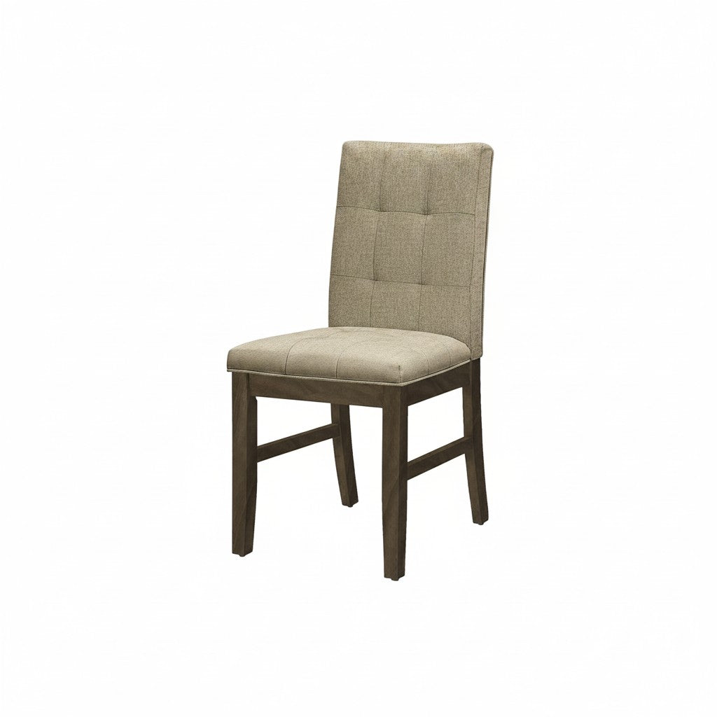 Chaise de cuisine TOCO Meubles Véronika en tissu brun capitonné avec dossier rembourré et pieds en bois gris.