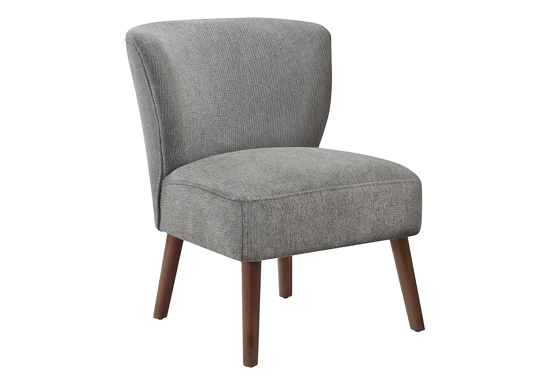 TOCO Meubles Chaise d'appoint Lucien grise en tissu, style mid-century, pieds en bois, sans accoudoirs.