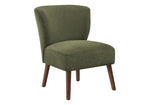 Chaise d'appoint Lucien vert kaki en tissu, pieds en bois, style mid-century par TOCO Meubles.