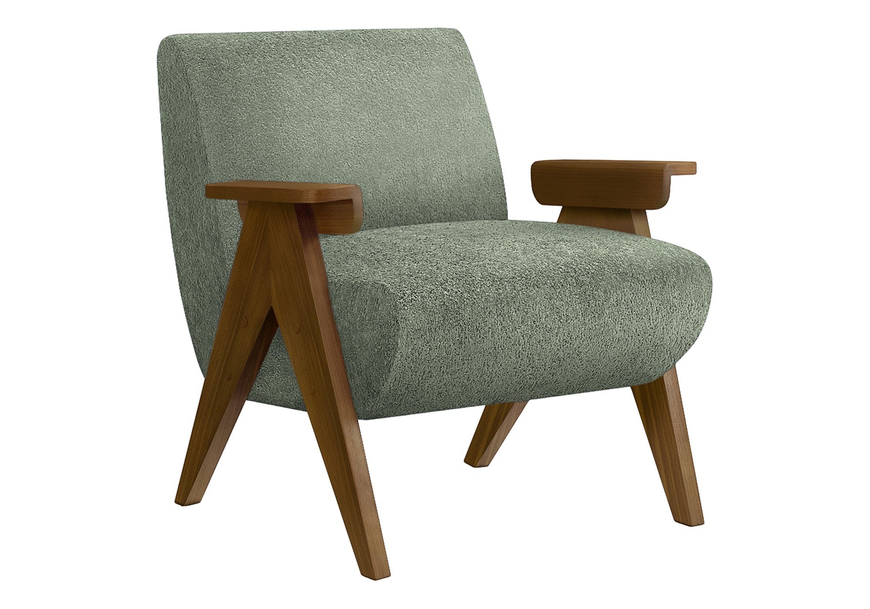 TOCO Meubles Chaise d'appoint Carl vert sauge en tissu bouclé avec pieds en bois