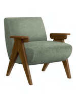 TOCO Meubles Chaise d'appoint Carl vert sauge en tissu bouclé avec pieds en bois