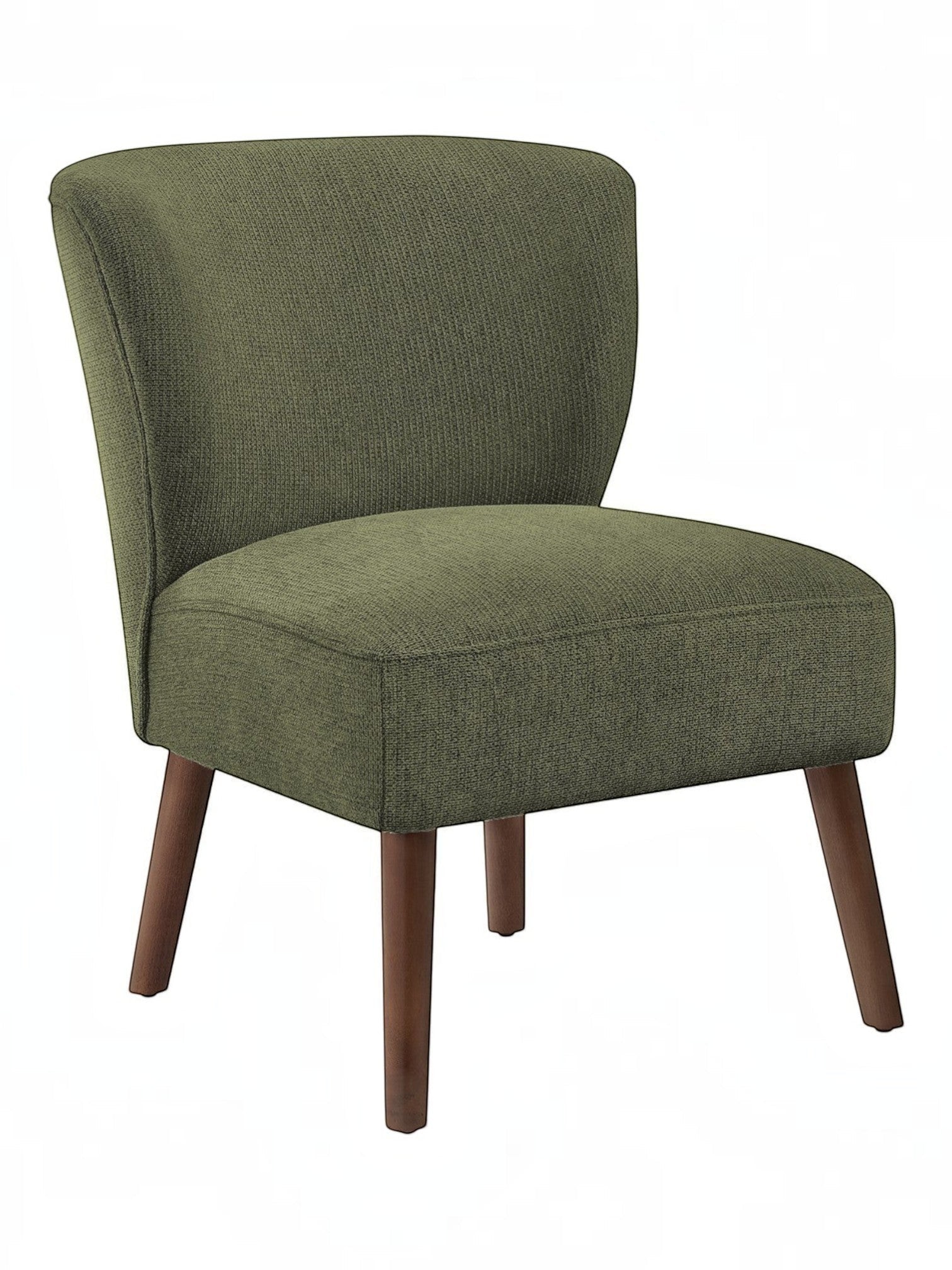 TOCO Meubles Chaise d'appoint Lucien vert kaki, tissu texturé, pieds en bois, style mid-century.