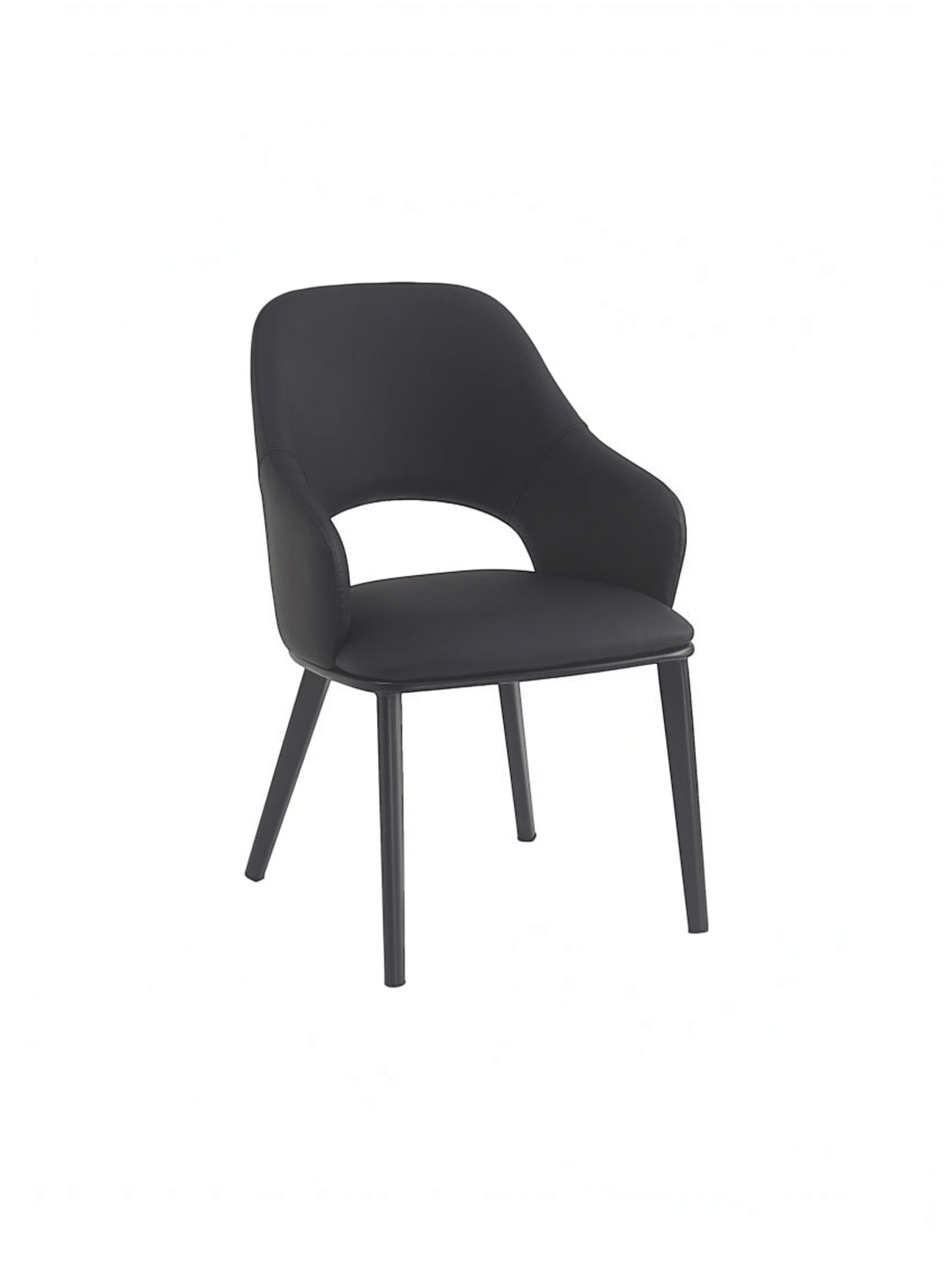 Chaise de salle à manger TOCO Meubles Denzo noire en similicuir avec dossier courbé et structure en métal noir mat