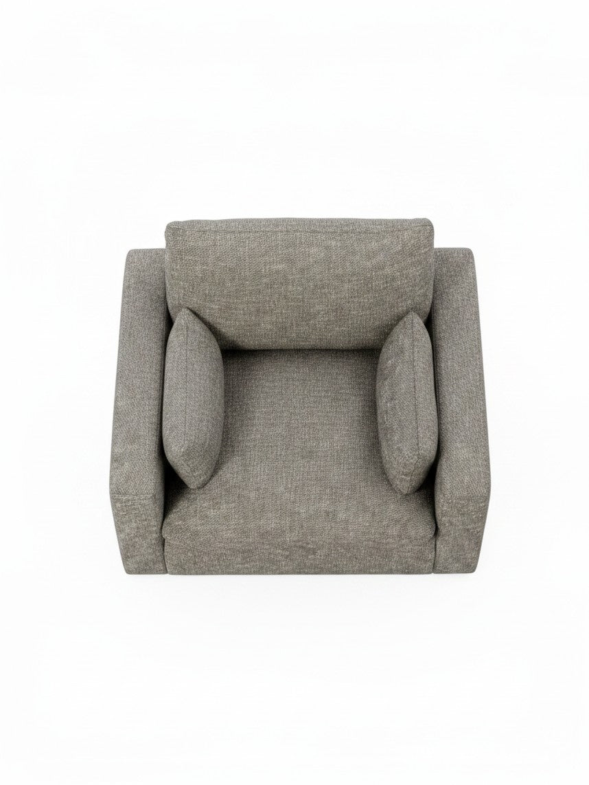 Chaise Faro TOCO Meubles large et confortable en tissu gris granite avec coussins latéraux, vue de dessus