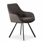 Chaise de salle à manger Gianna TOCO Meubles en tissu gris, assise et dossier rembourrés, pieds métalliques noirs inclinés.