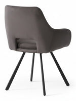 TOCO Meubles Chaise Gianna grise rembourrée en tissu avec pieds métalliques noirs inclinés, design moderne pour salle à manger.