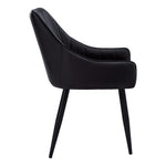 TOCO Meubles Chaise Hendrix noire en similicuir capitonné, pieds métal noir, design moderne.