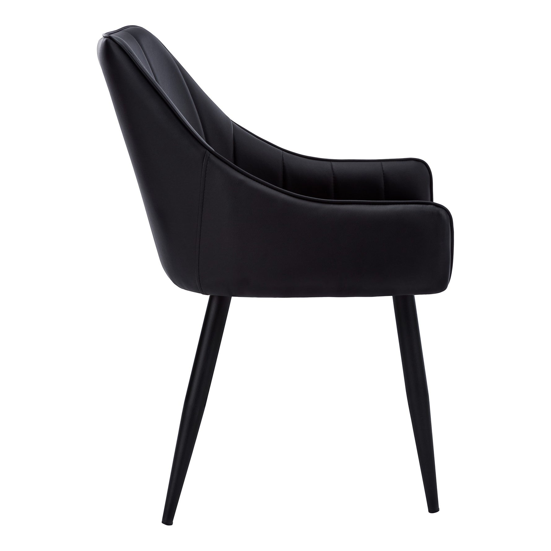 TOCO Meubles Chaise Hendrix noire en similicuir capitonné, pieds métal noir, design moderne.