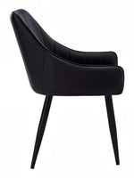 TOCO Meubles Chaise Hendrix noire en similicuir capitonné, pieds métal noir, design moderne.