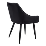 TOCO Meubles Chaise Hendrix noire en similicuir capitonné, pieds métal noir effilés, design moderne.