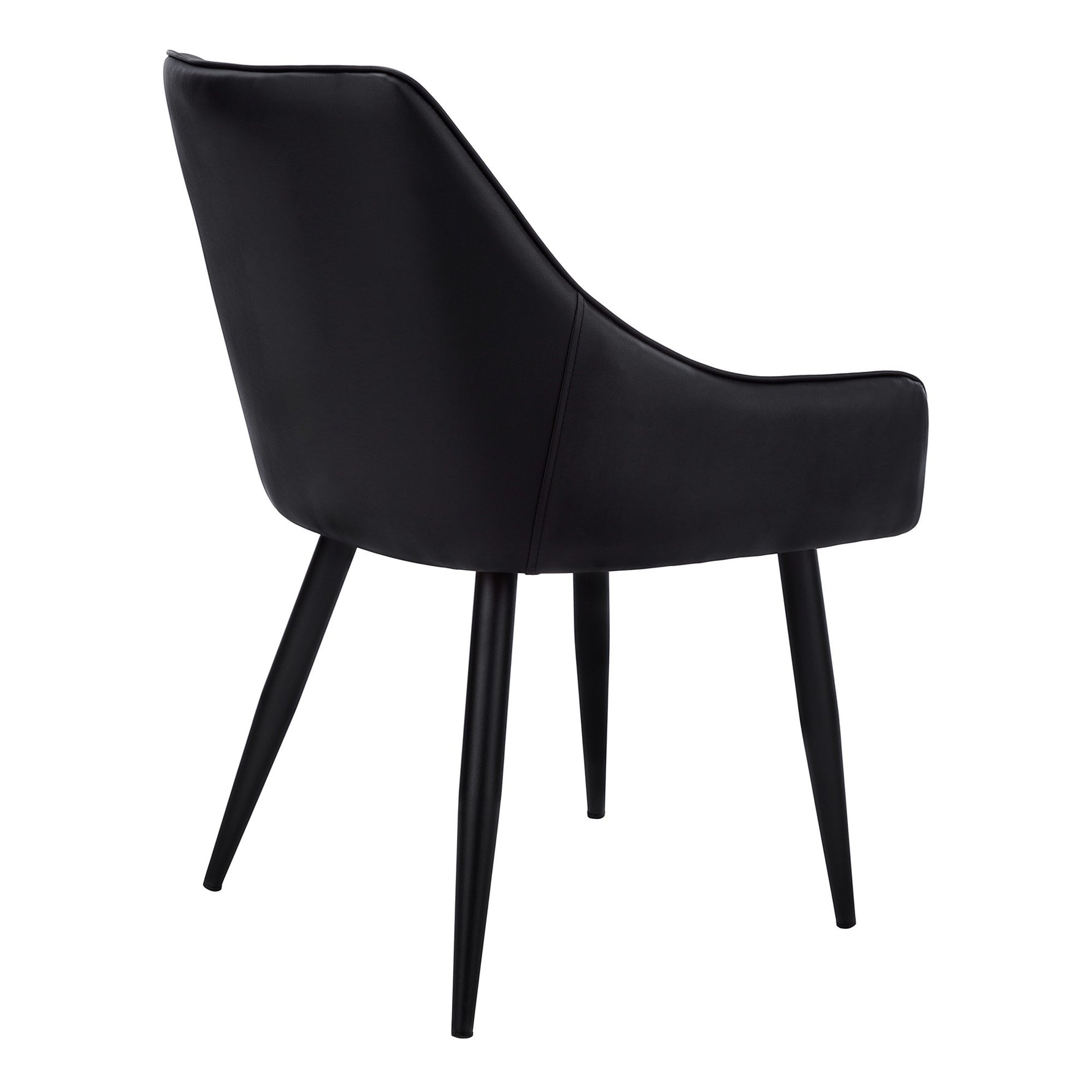 TOCO Meubles Chaise Hendrix noire en similicuir capitonné, pieds métal noir effilés, design moderne.