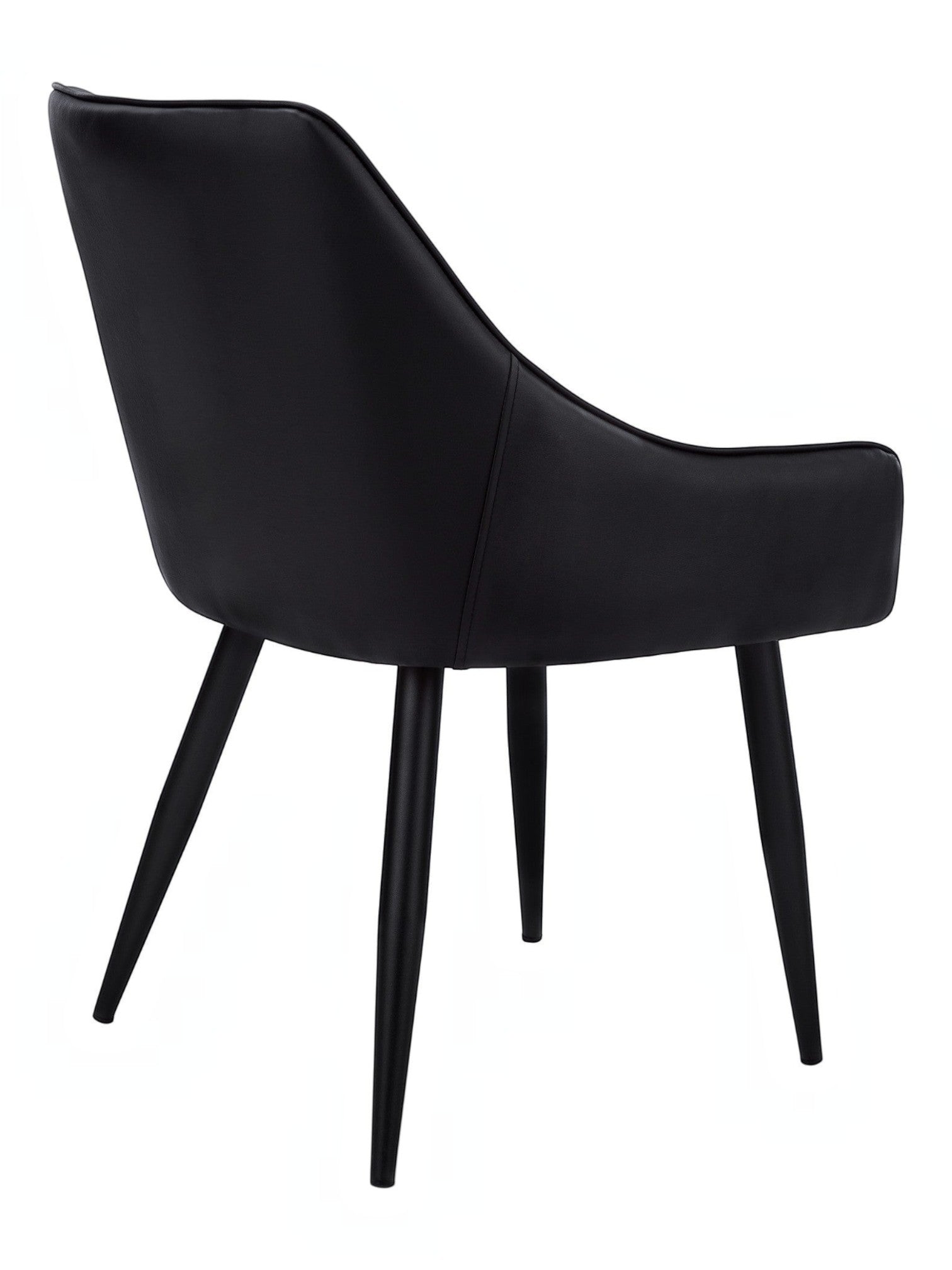 TOCO Meubles Chaise Hendrix noire en similicuir capitonné, pieds métal noir effilés, design moderne.