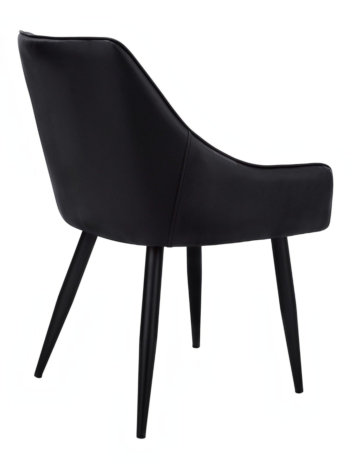 TOCO Meubles Chaise Hendrix noire en similicuir capitonné, pieds métal noir effilés, design moderne.